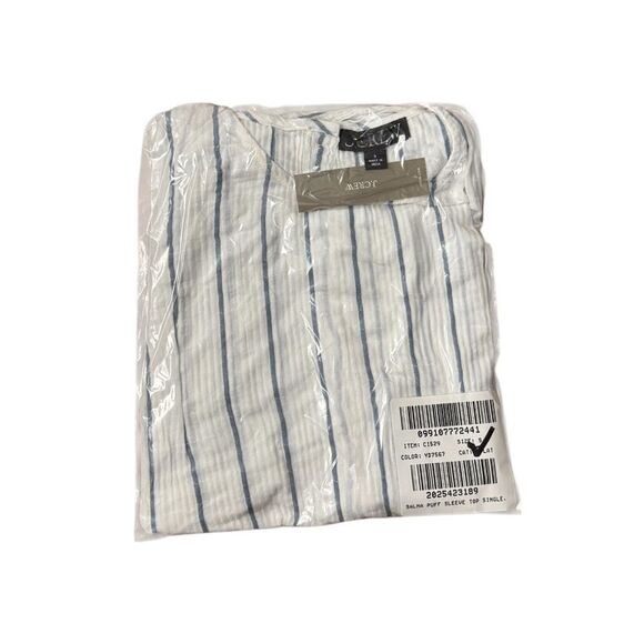 NWT J CREW Puff-sleeve top in sheer gauze in Ivory/Blue stripe - Picture 6 of 7